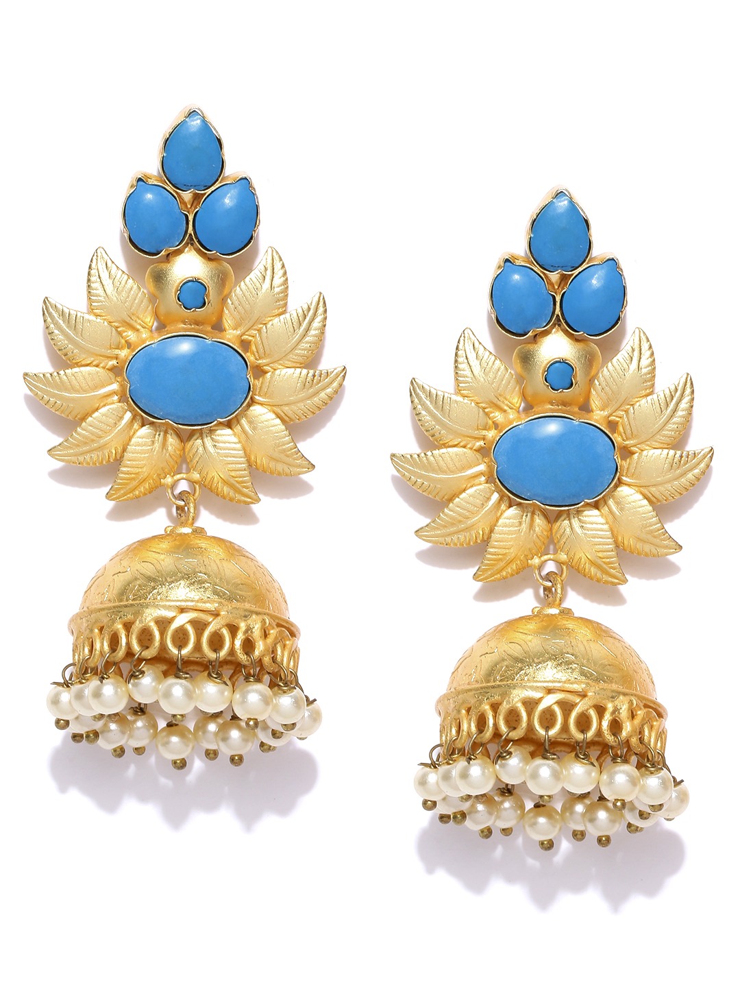 YouBella Blue Gold-Plated Dome Shaped Jhumkas